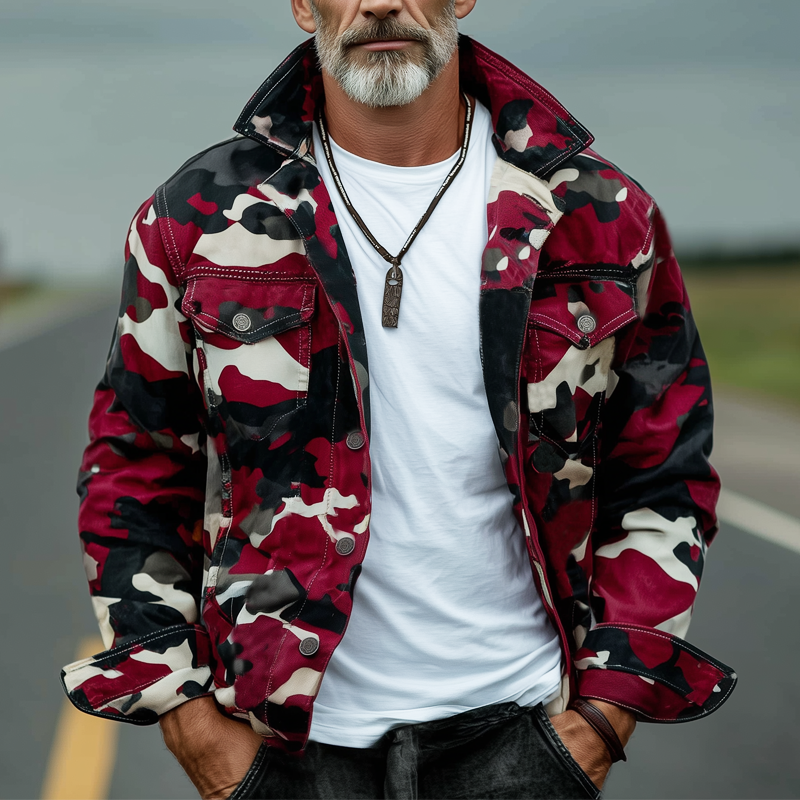 Men's Vintage Camouflage Lapel Button-Down Jacket MTA1447H7U