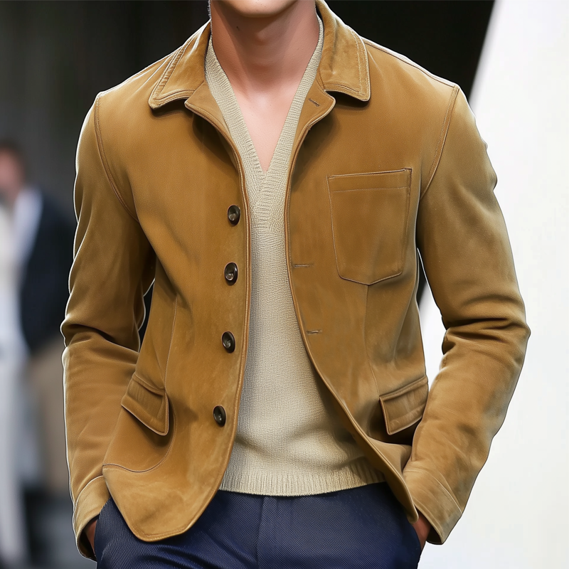 Men's Spring And Autumn Vintage Lapel Button Suede Jacket MTA1102H6U