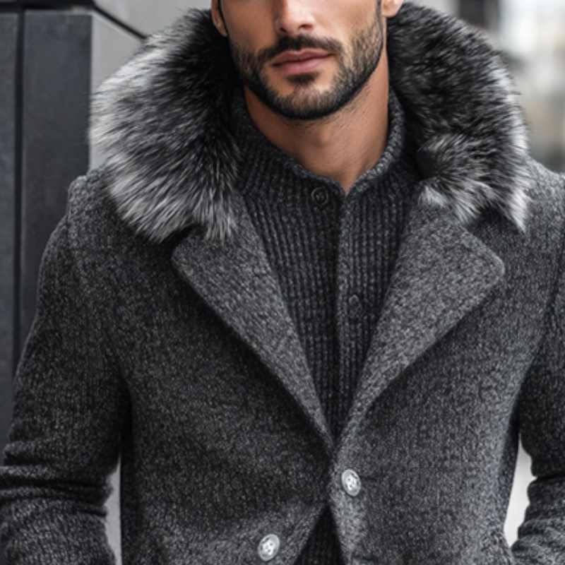 Men's Retro Casual Fur Collar Mid-Length Coat MTA2271I3TO