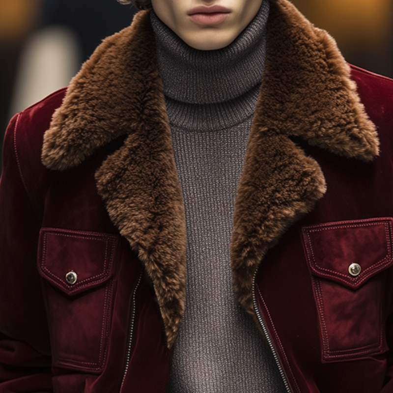 Men's Retro Casual Velvet Warm Fur Collar Jacket MTA1834I2TO