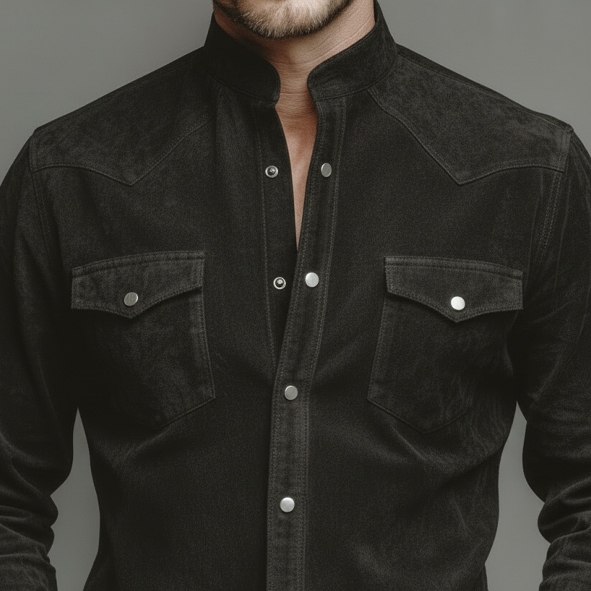 Men's Classic Casual Faux Suede Stand-collar Long-sleeved Shirt MTZ0495A0K