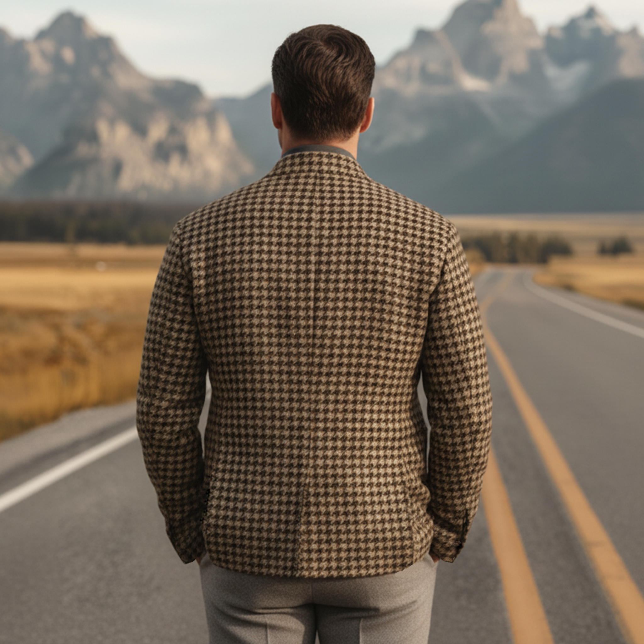 Men's Classic Retro Stand Collar Faux Houndstooth Wool Jacket MTA2505I3K