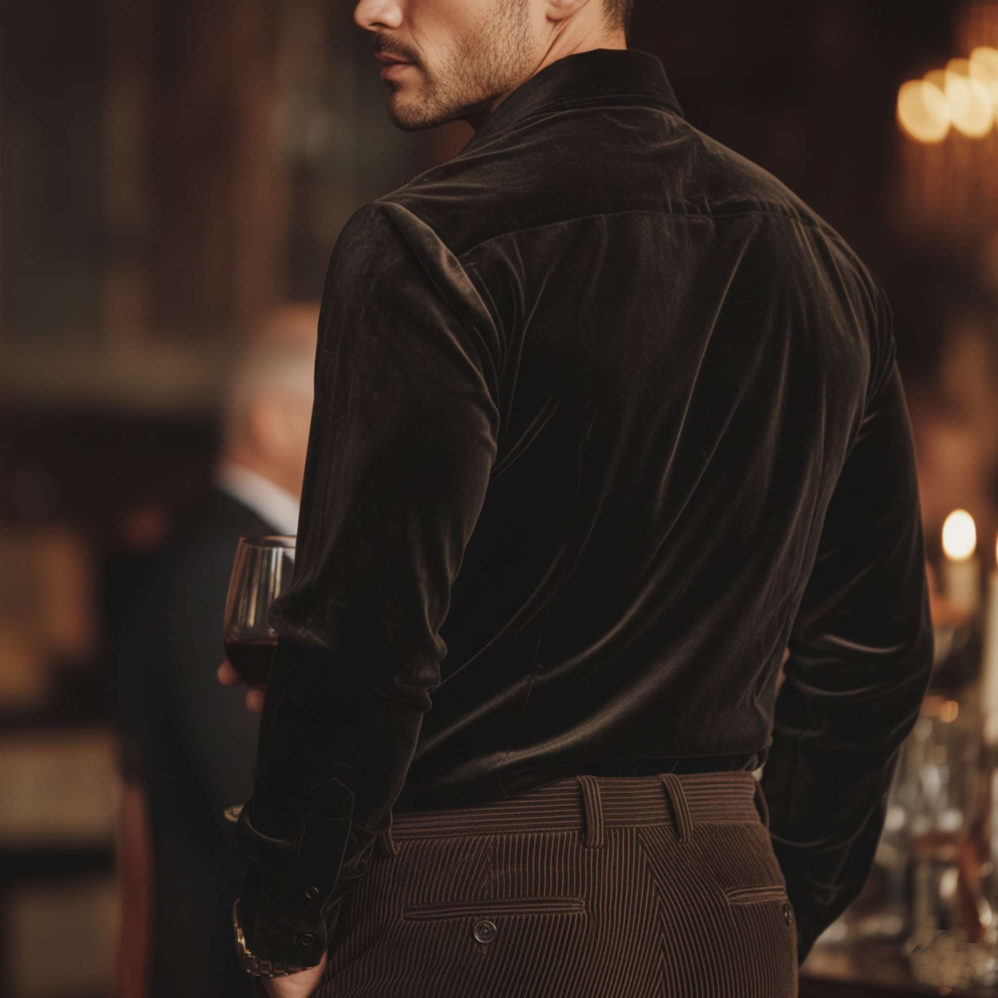 Men's Classic Vintage Rose Embroidery Faux Velvet Long-sleeved Shirt MTA0549L8K