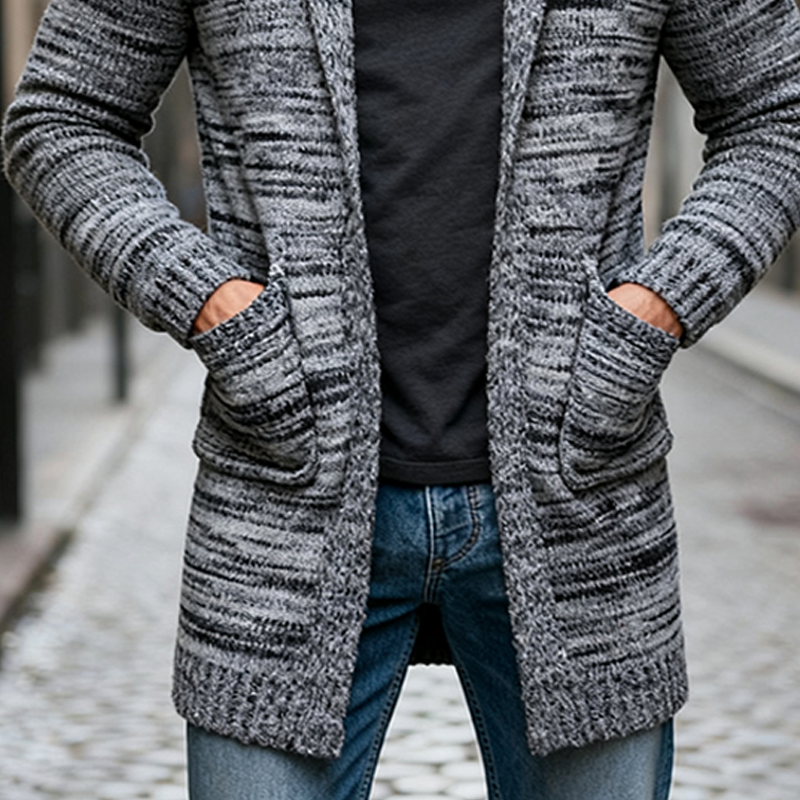 Men's Knitted Blend Hooded Mid-length Cardigan MTA2558J9X