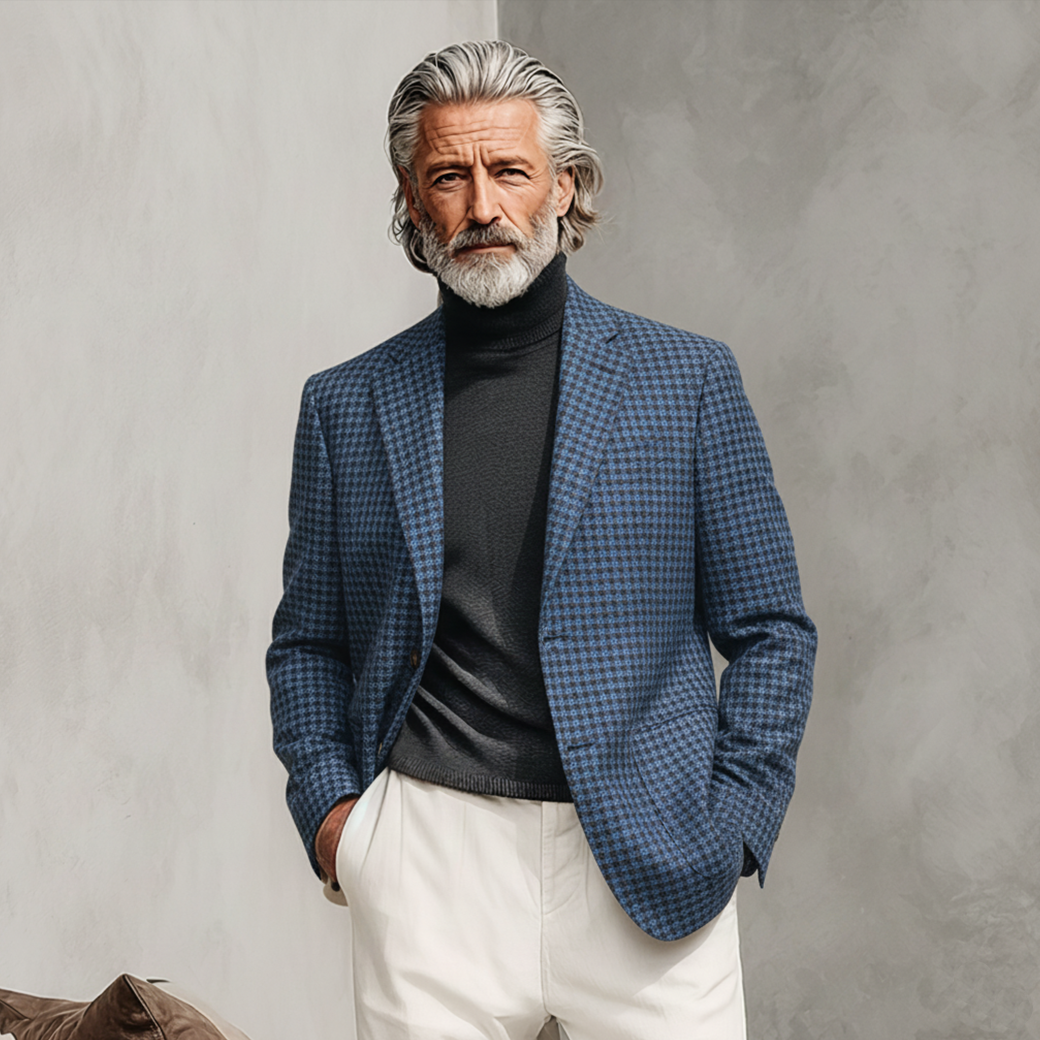 Men's Classic Retro Faux Houndstooth Wool Single-breasted Blazer MTA1186K6K