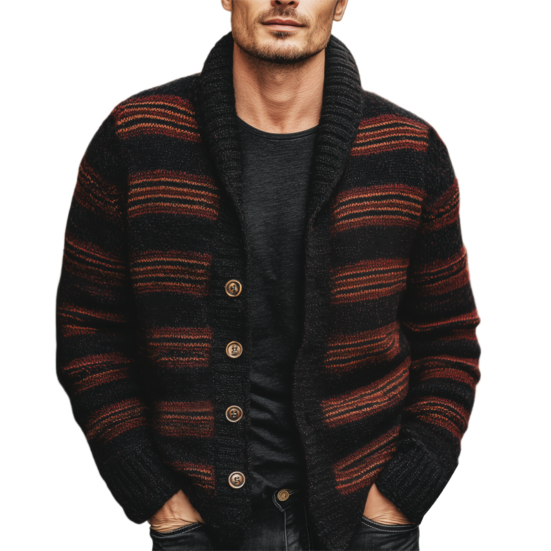 Men's Classic Color-blocked Striped Button-down Knit Cardigan MTA2965J8U