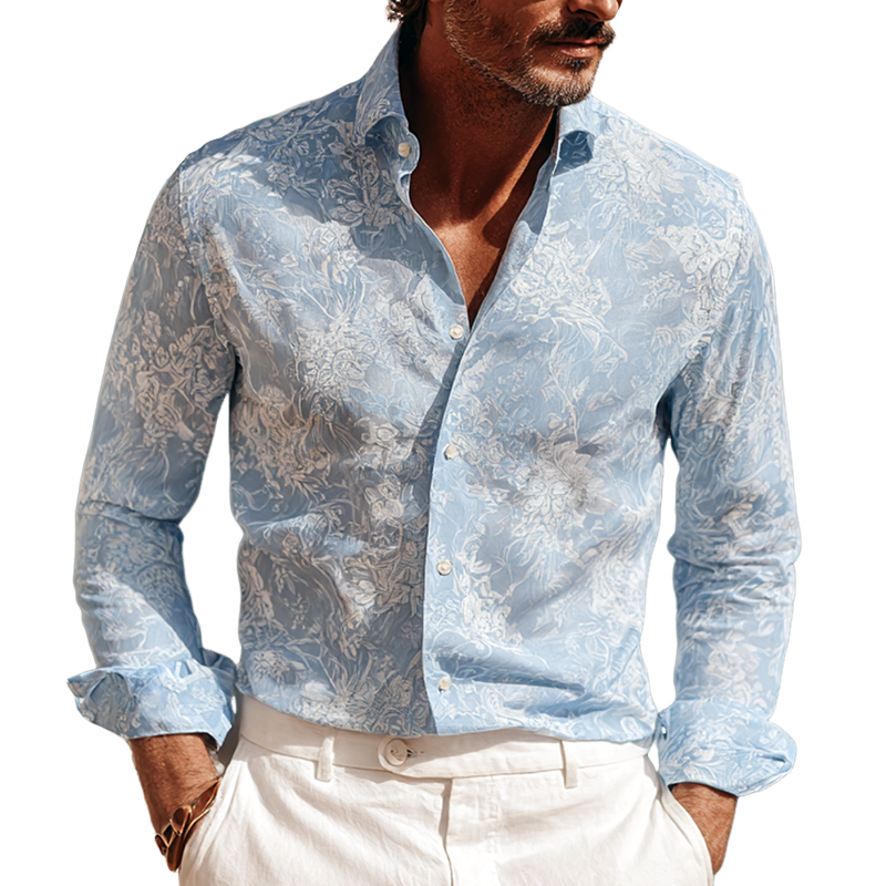 Men's Floral Print Lapel Long Sleeve Shirt MTA1667G6Z