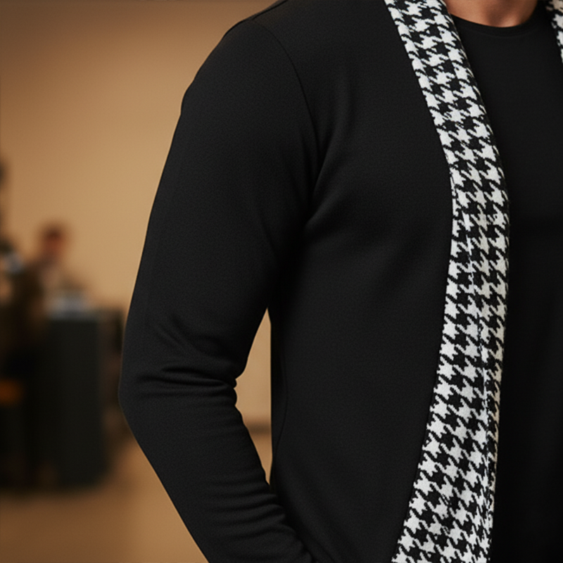 Men's Autumn Fashion Houndstooth Stitching Imitation Cashmere Open Cardigan MTA1669J0P