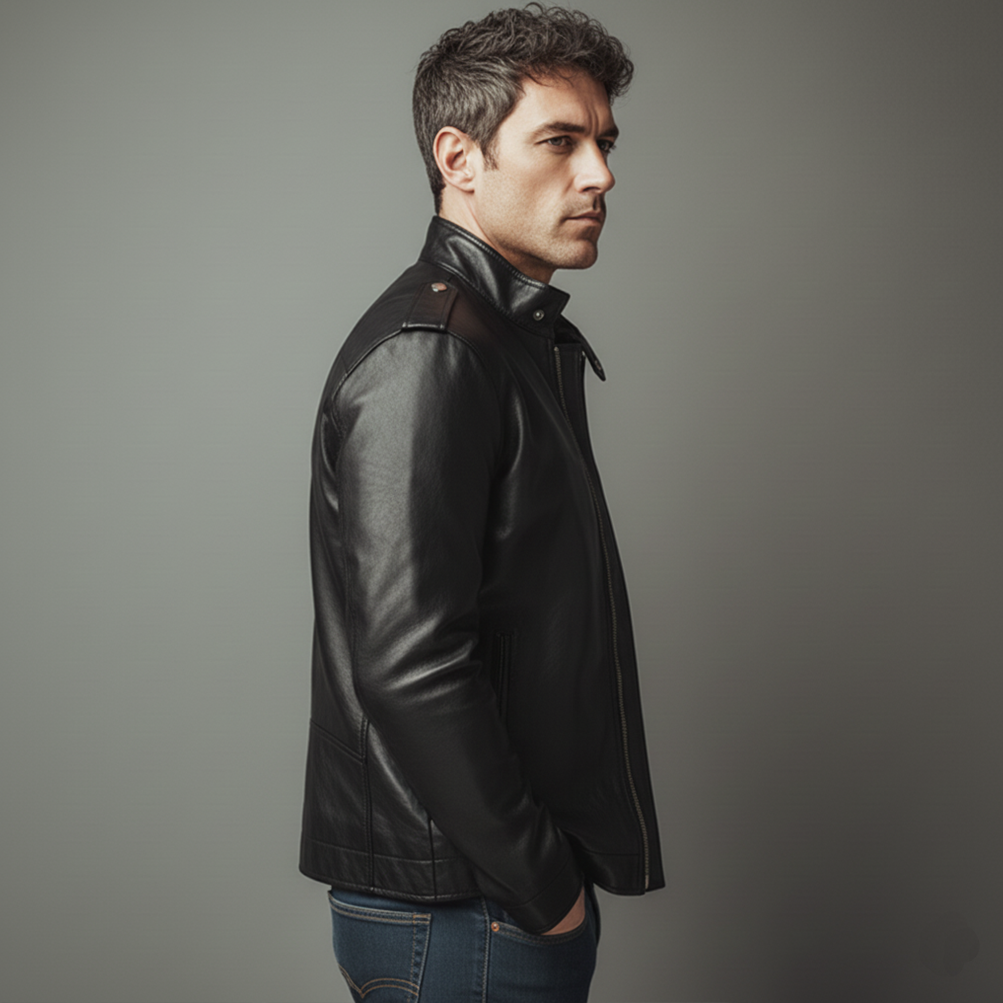 Men's Classic Casual Stand-up Lapel Zipper PU Leather Jacket MTA1593J3K