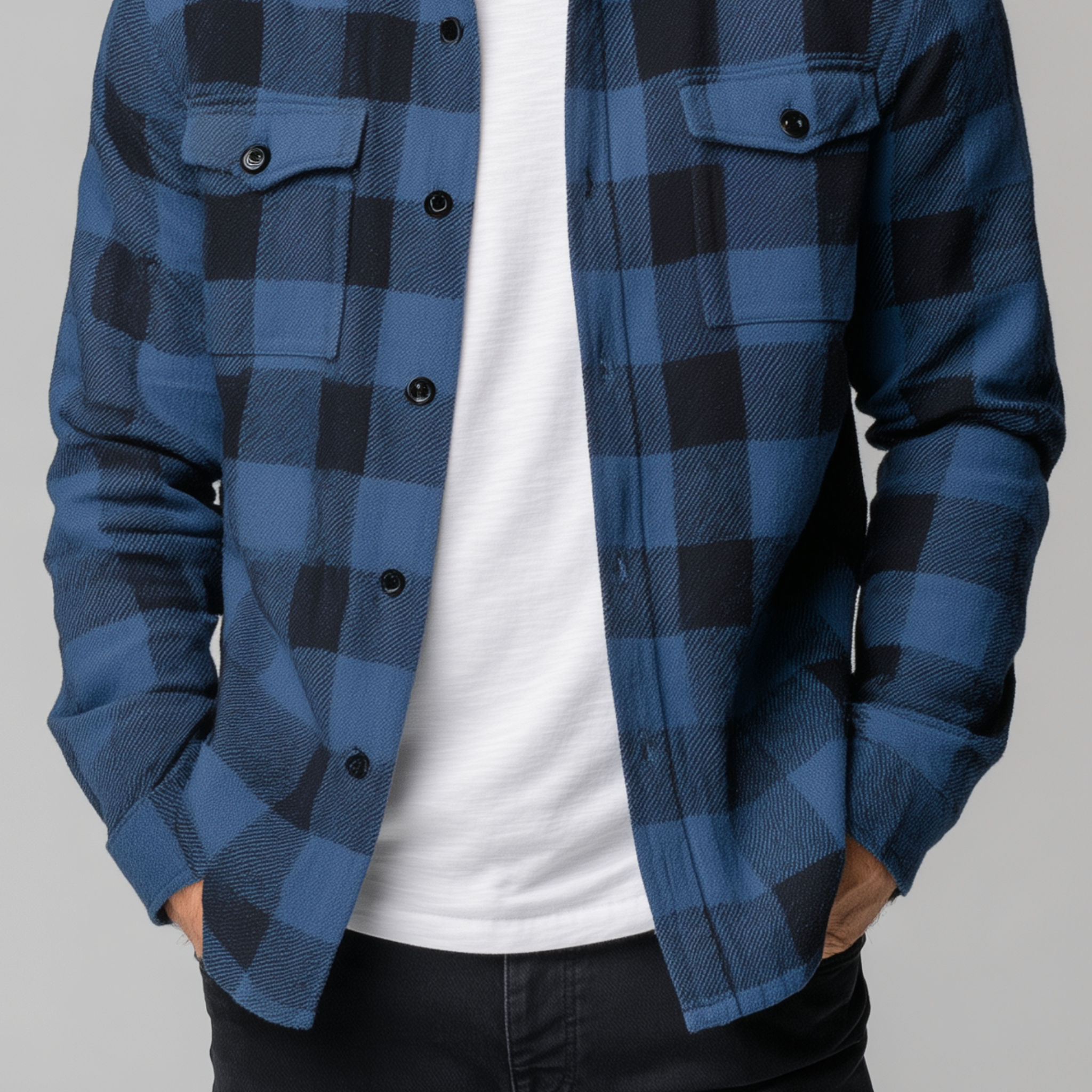 Men's Classic Casual Contrast Check Brushed Cotton Blend Long Sleeve Shirt MTA3034H3K