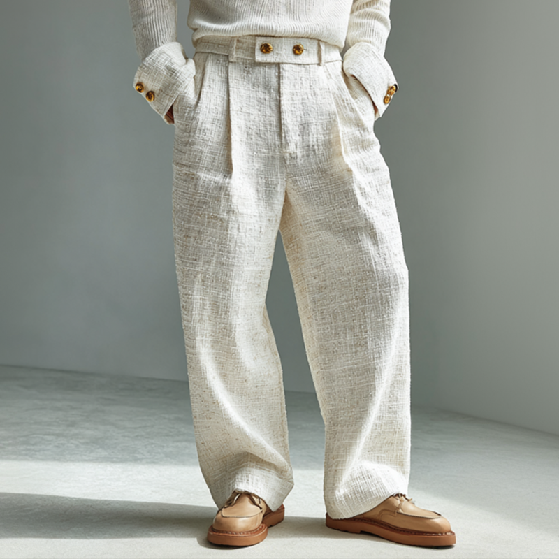 Men's Retro Casual Old Money Style Lapel Long-sleeved Shirt And Pants Two-piece Set MTA2432J3TO
