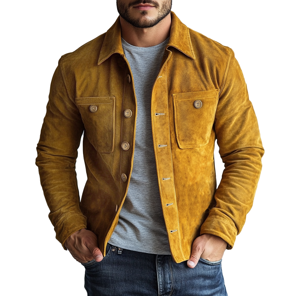 Giacca monopetto da uomo in pelle scamosciata vintage con tasca sul petto 16710986Y