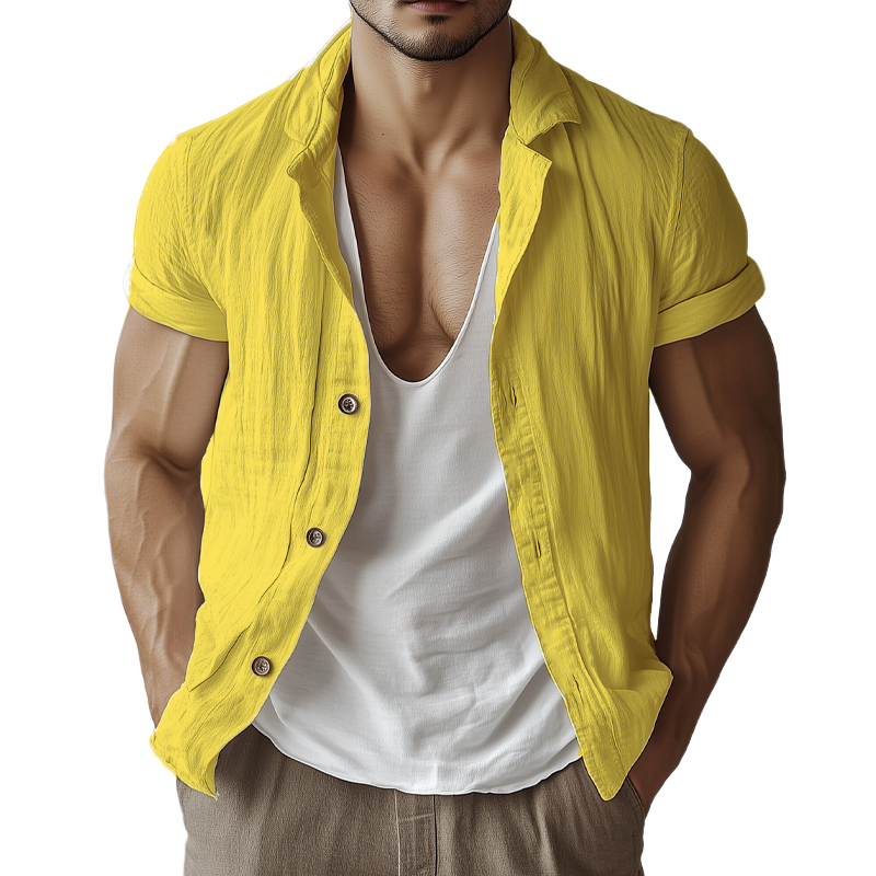 Men's Casual Basic Cotton Solid Color Short-sleeved Shirt MTA3059F7U