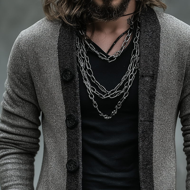 Men's Retro Casual Knit Colorblock Button Cardigan MTA1116J3TO