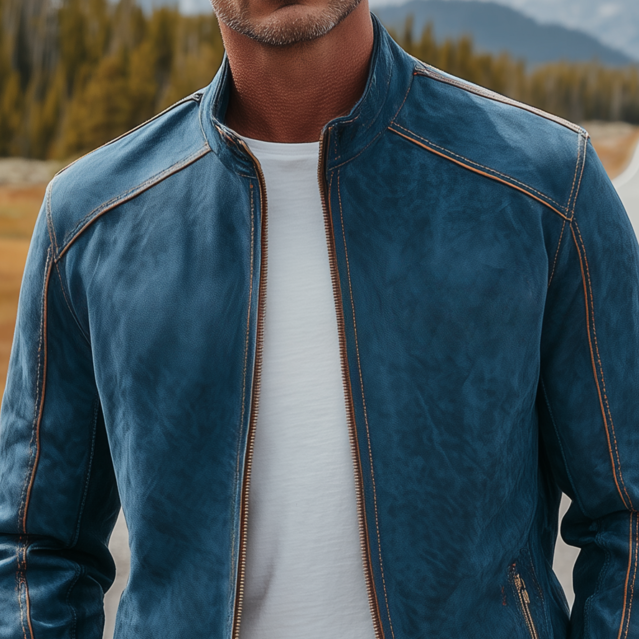 Men's Classic Retro Western Style Stand Collar Suede Zip-Up Jacket MTA2527H6K