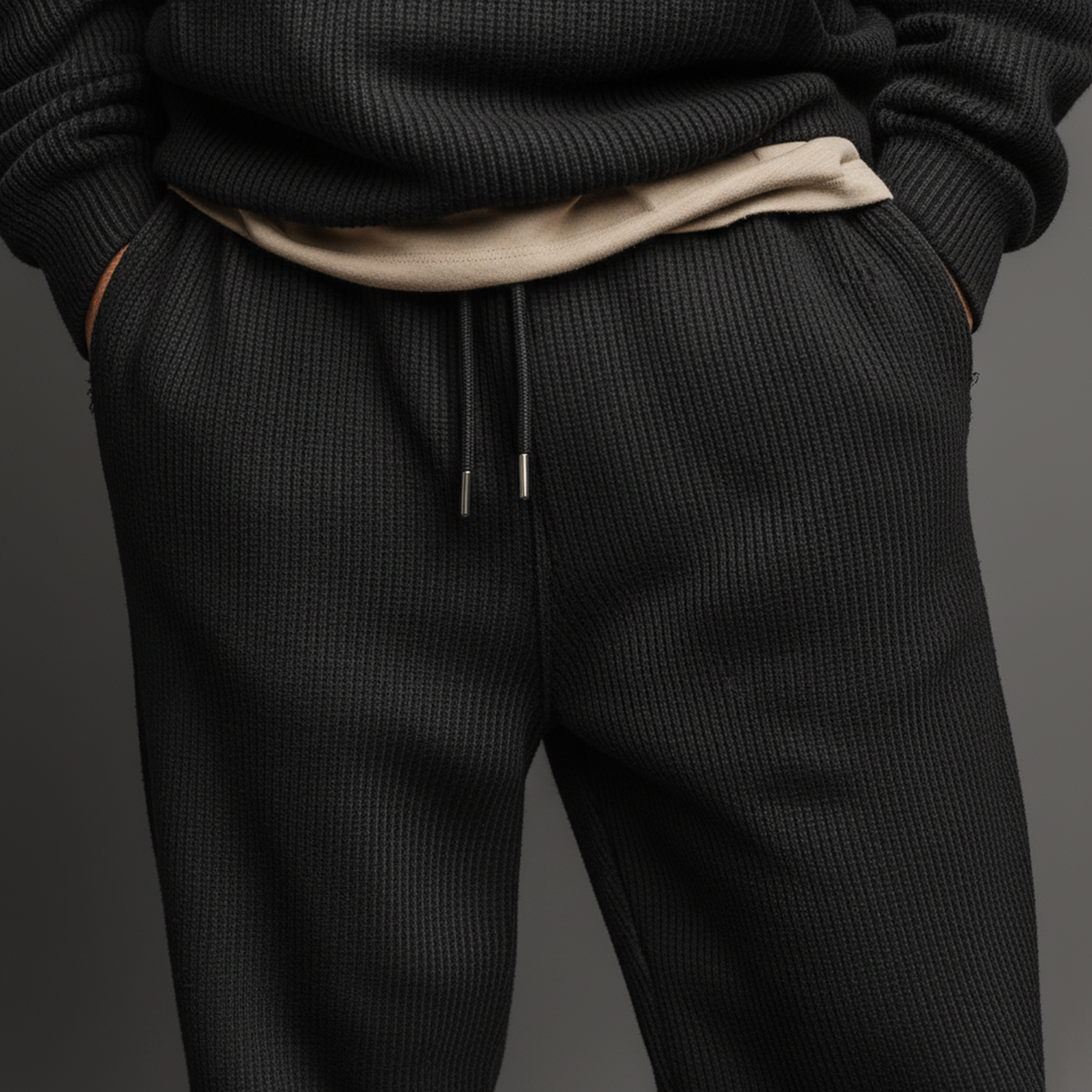 Men's Classic Casual Striped Knit Hooded Sweatshirt Elastic Waist Pants Set MTA1541J0K