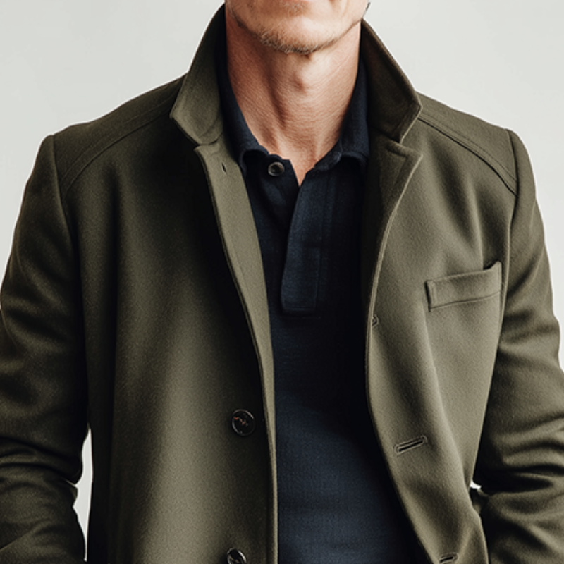 Men's Retro Casual Solid Color Mid-Length Button Stand Collar Coat MTA2425I4TO