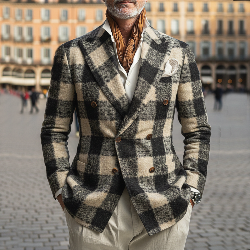 Men's Classic Plaid Double-Breasted Jacket MTA1939I3U
