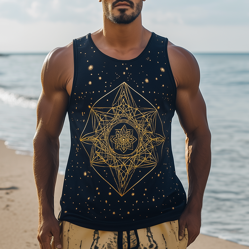 Men's Summer Fashion Geometric Print Polyester Blend Tank Top MTA1787F4P