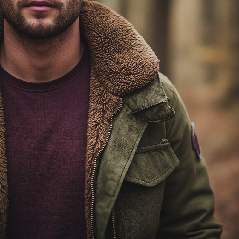 Men's Winter Retro Twill Cotton Fur Lined Mid-Length Jacket MTA1543K6P