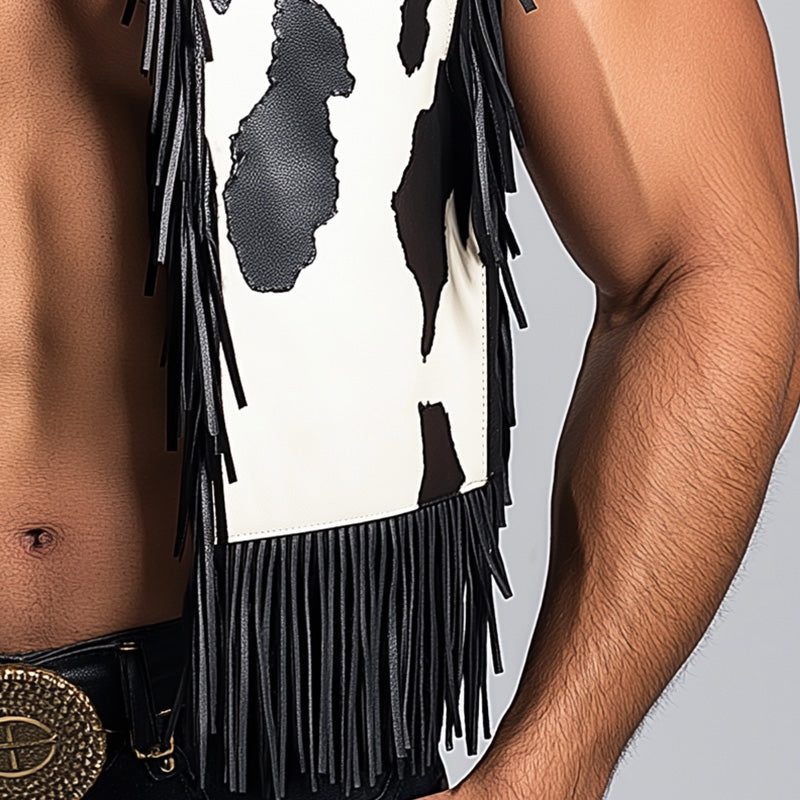 Men's Summer Western Cowboy Style Fringe Leather Vest MTA1466E6P