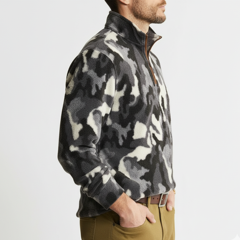 Men's Classic Camouflage Faux Lambskin Quarter Collar Sweatshirt MTA1794J0U