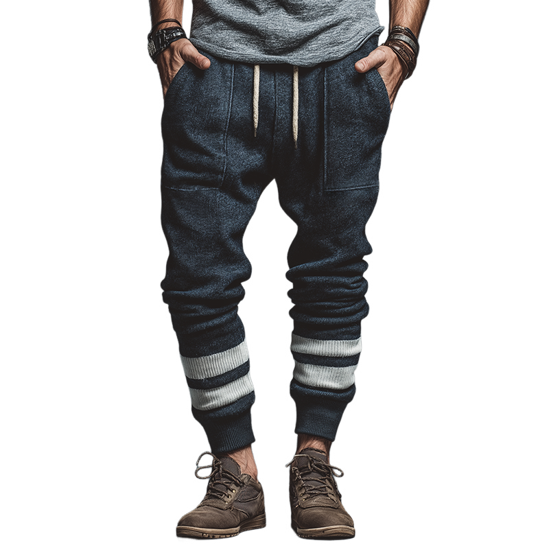 Men's Retro Casual Striped Knit Drawstring Trousers MTA2416J7TO