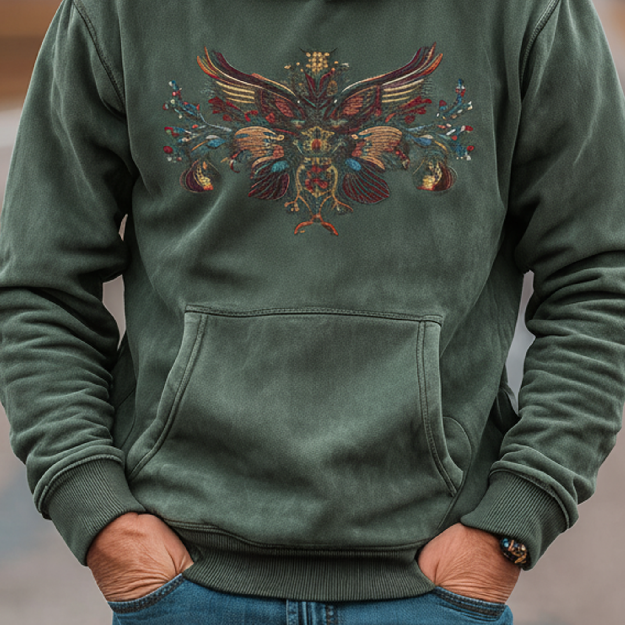 Men's Classic Retro Western Style Embroidered Faux Suede Hoodie MTA0158L4K