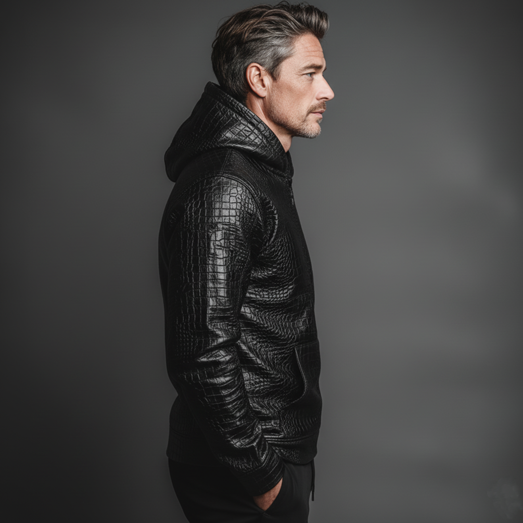 Men's Classic Casual Crocodile Leather PU Leather Hoodie MTA1638J2K