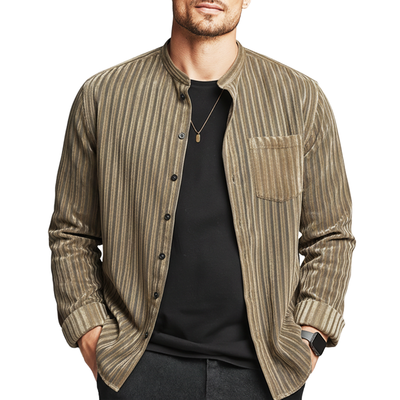 Men's Stylish Semi-sheer Striped Casual Long-sleeved Shirt MTZ1952A6U