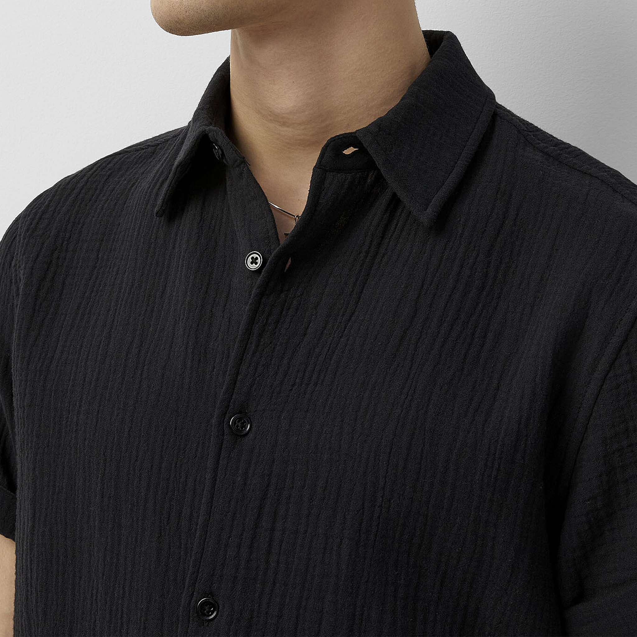 Men's Spring And Summer Casual Pleated Cotton Blended Short Sleeve Shirt MTA1846G9K