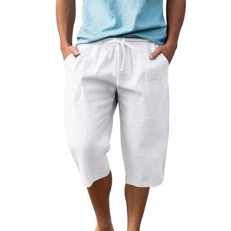 Men's Casual Breathable Cotton Linen Elastic Waist Loose Shorts MTA2986D6M