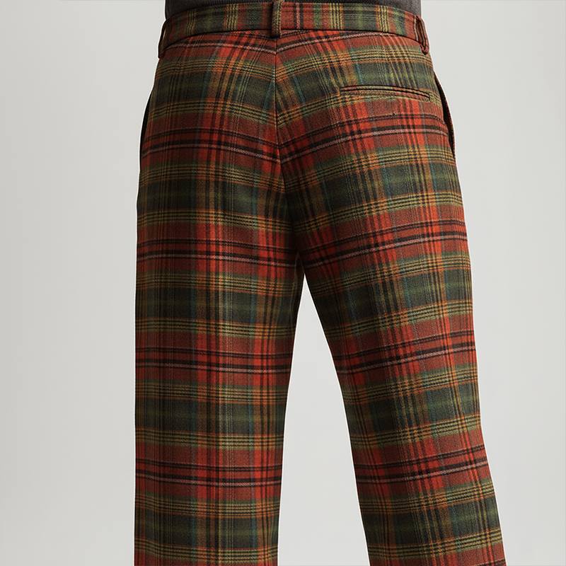 Men's Retro Christmas Style Plaid Print Cotton Blend Trousers MTA0159K6P