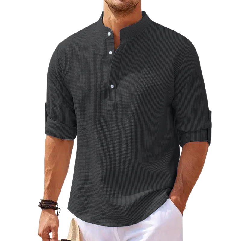 Men's Classic Grained Henley Collar Long Sleeve T-Shirt MTA2364G6U