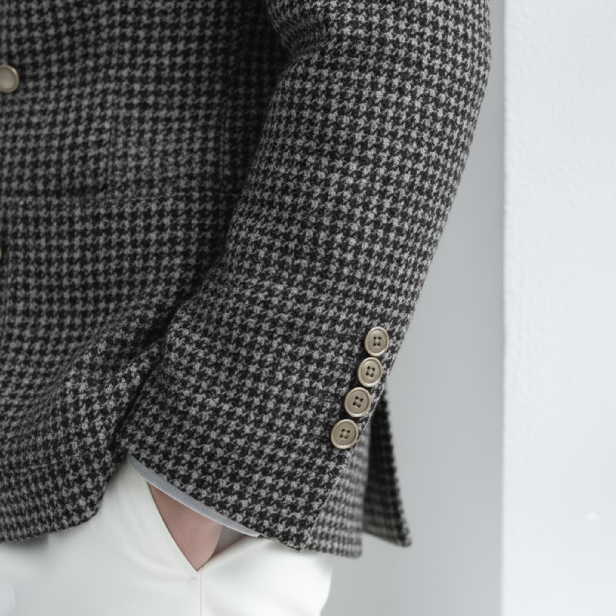 Men's Classic Retro Light Business Faux Small Houndstooth Wool Double-breasted Blazer MTA2584I0K