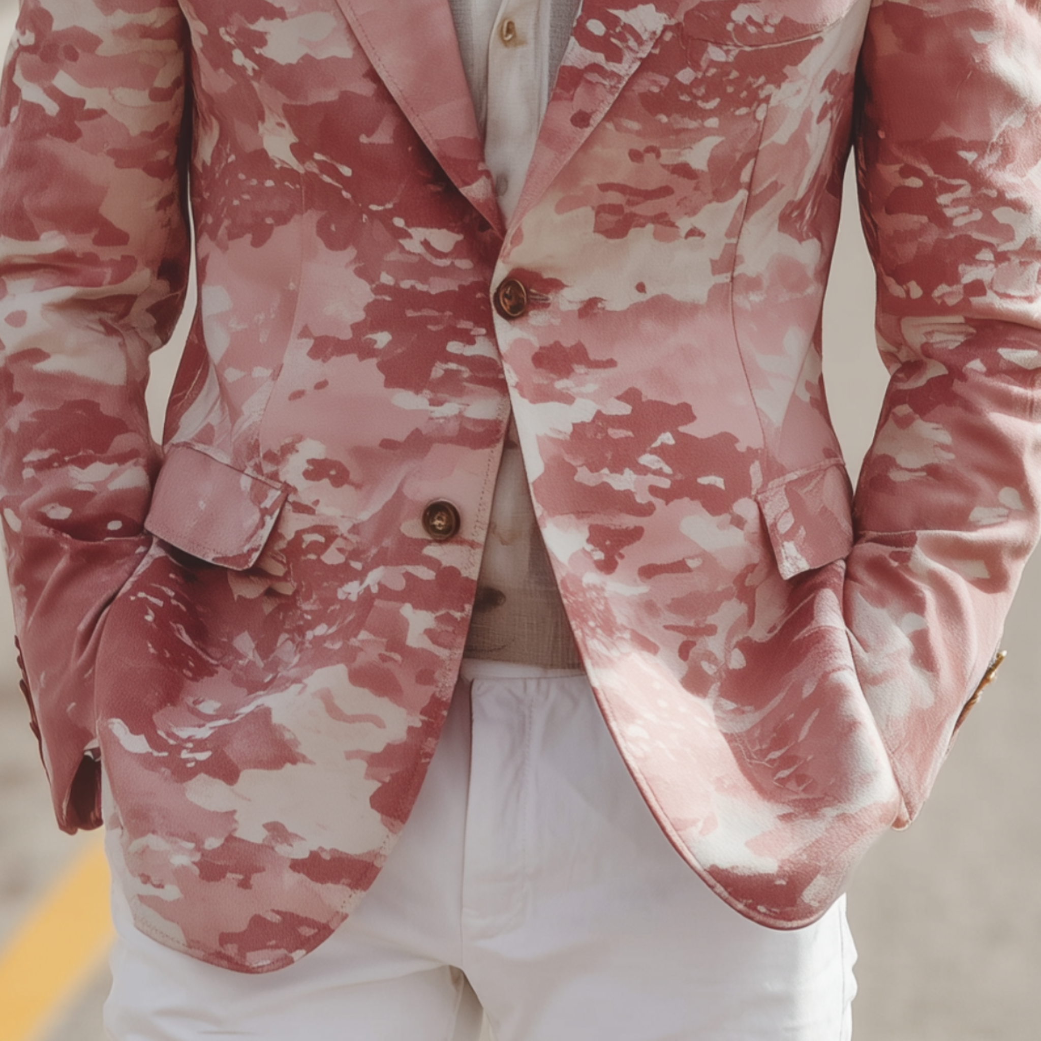 Men's Classic Casual Pink Camouflage Suede Single-Breasted Blazer MTA2865H3K