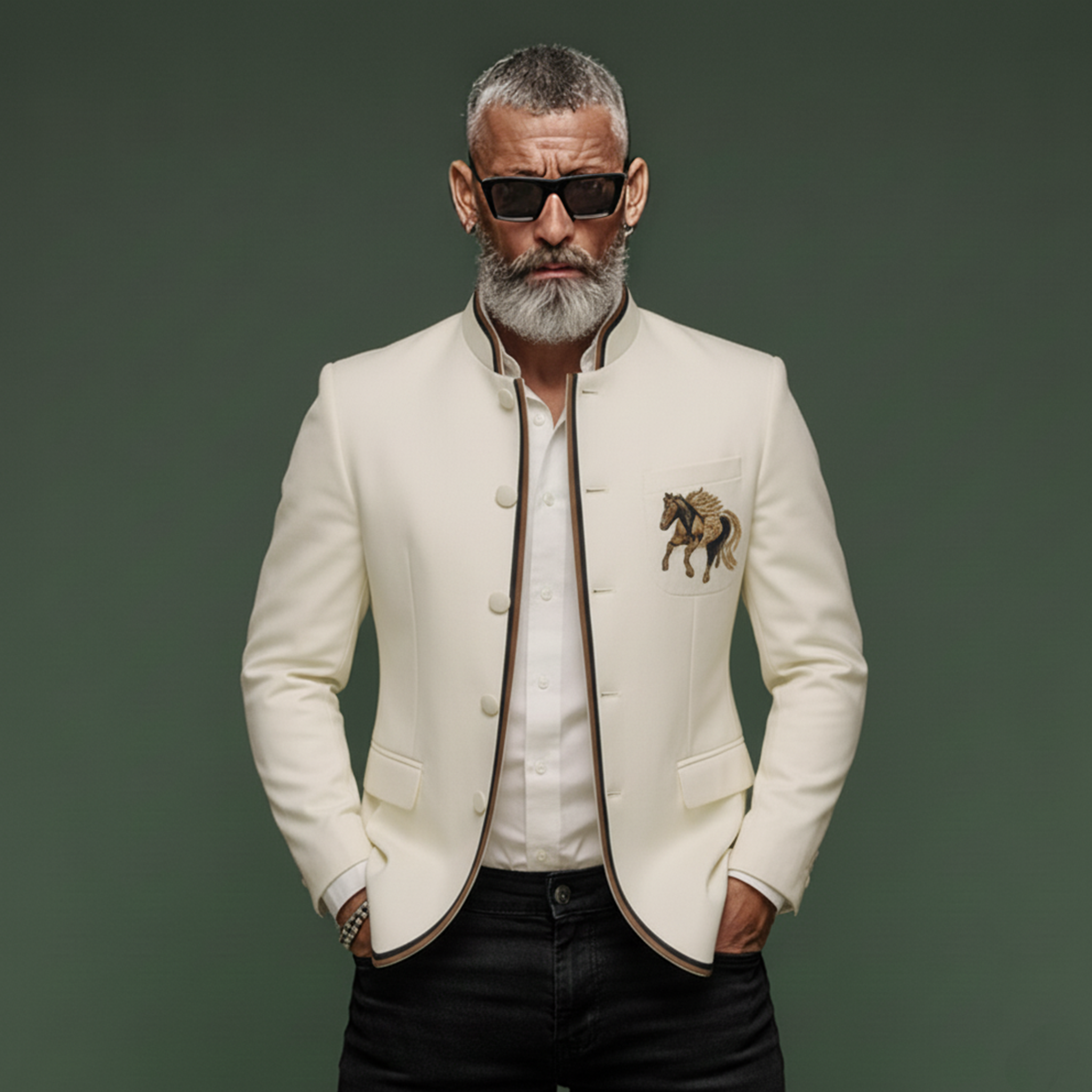 Men's Classic Retro Stand Collar Cotton Blend Embroidered Jacket MTA1466K3K