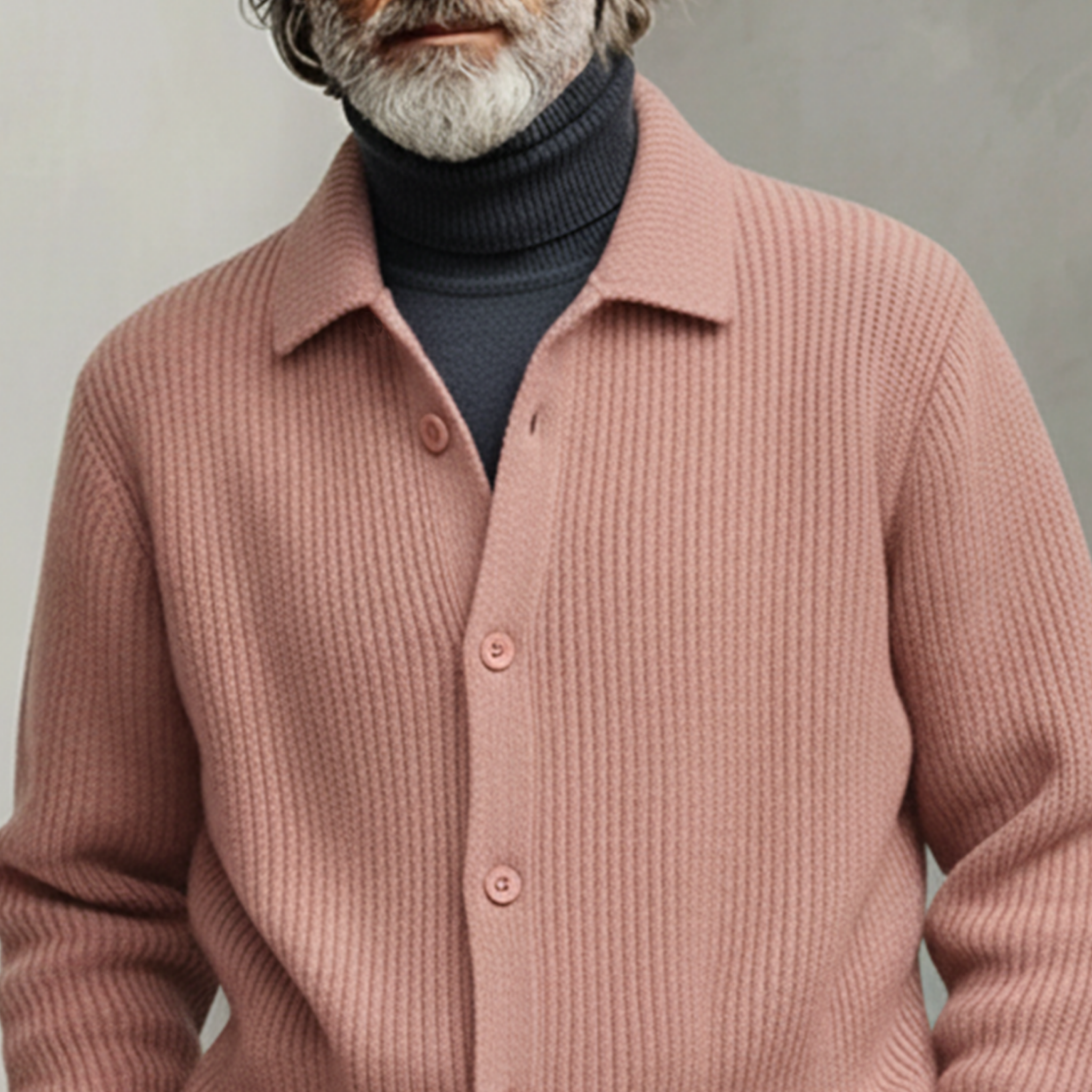 Men's Classic Casual Pink Collared Knit Cardigan MTA1530K2K