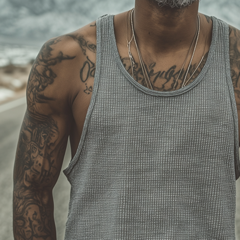 Men's Retro Casual Waffle Crew Neck Tank Top MTA1433G6TO