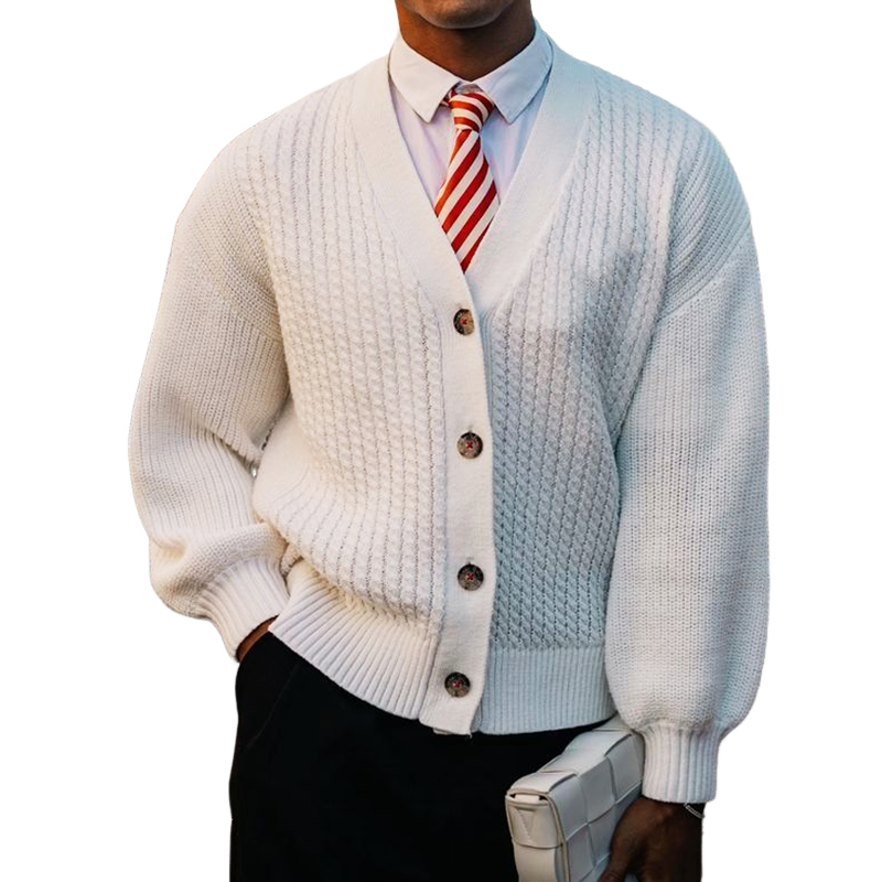 Men's Classic Casual White Button-down Knit Cardigan MTA3002J8U
