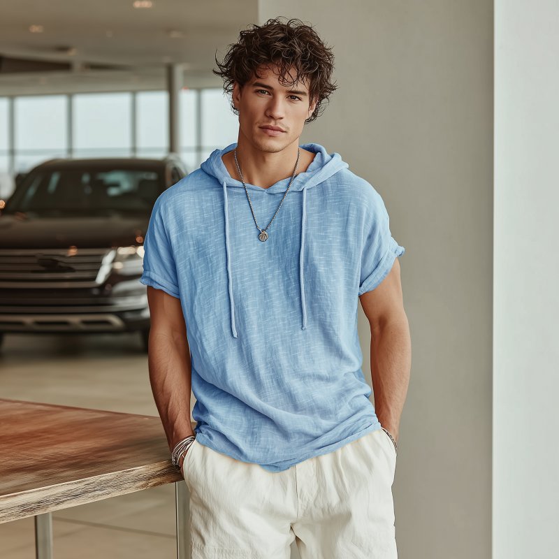Men's Casual Breathable Cotton Hooded Slim Short-sleeved T-shirt MTA1068G1M