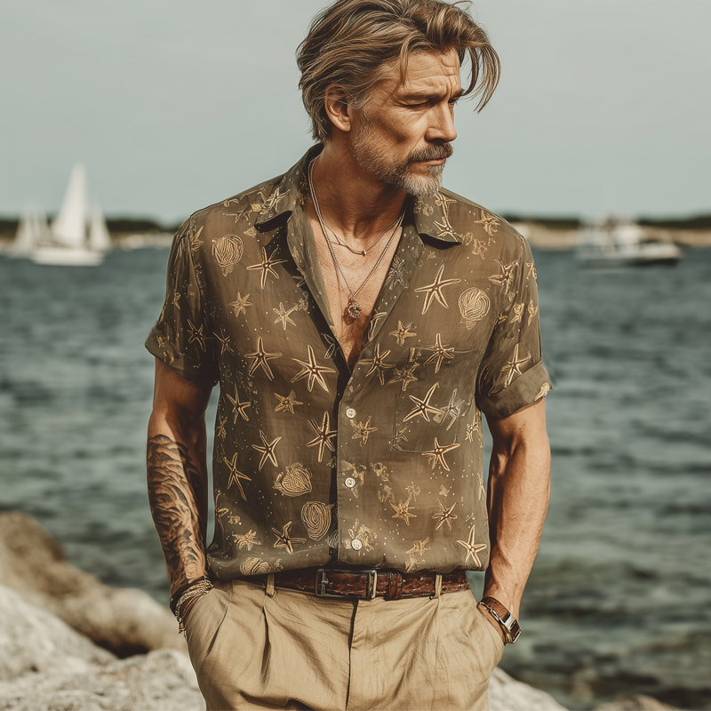 Men's Summer Beach Print Short Sleeve Shirt MTA1823F1U