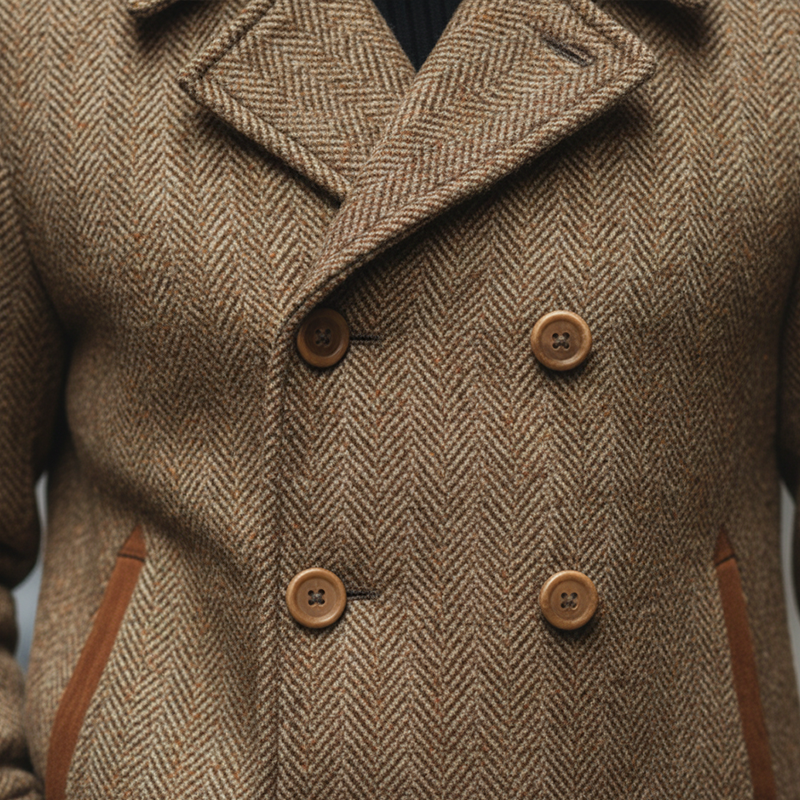 Men's Winter Herringbone Faux Wool Faux Suede Double-Breasted Jacket MTA2108K2P