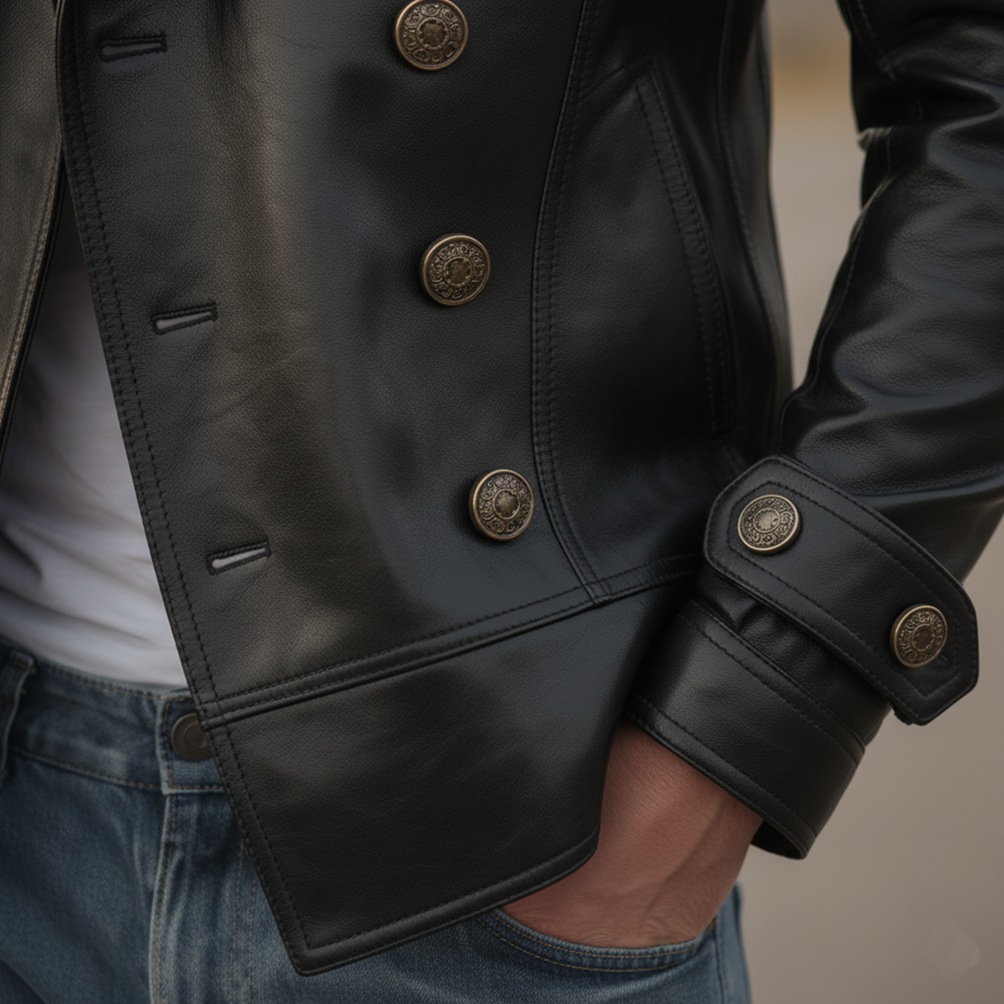Men's Classic Casual Lapel Double-breasted PU Leather Jacket MTA1587J1K