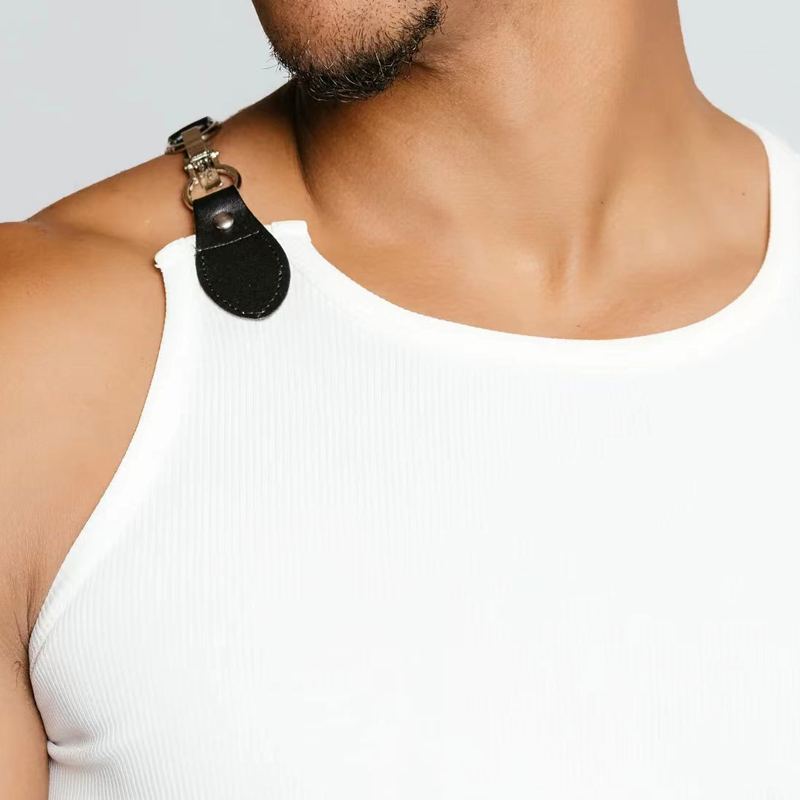 Herre-tanktopper med smal passform og rund hals i skinn med knapper MTA1187F4X