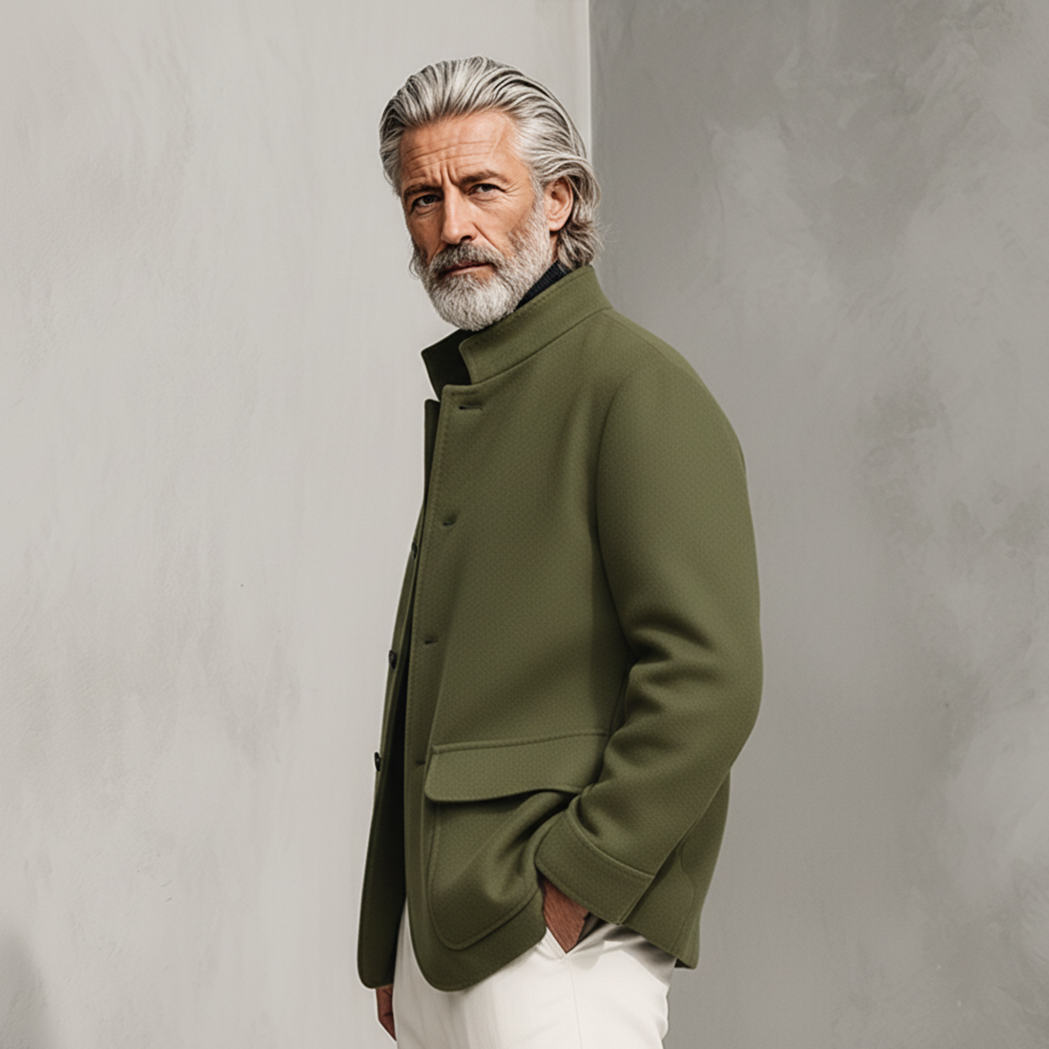 Men's Classic Light Business Stand Collar Faux Wool Jacket MTA0575K0K