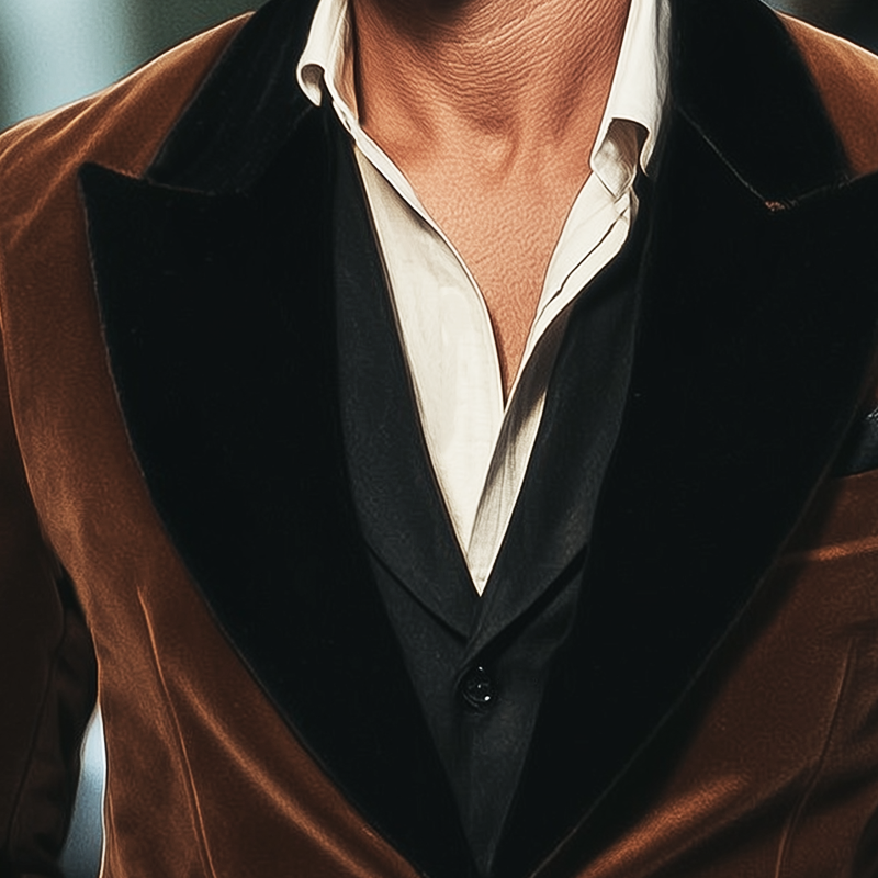 Men's Retro Colorblock Collar Velvet Two-Button Blazer MTA2862H9U