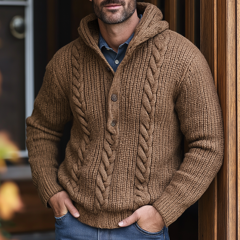 Men's Retro Casual Knitted Cable Knit Hooded Sweater MTA0425K8TO