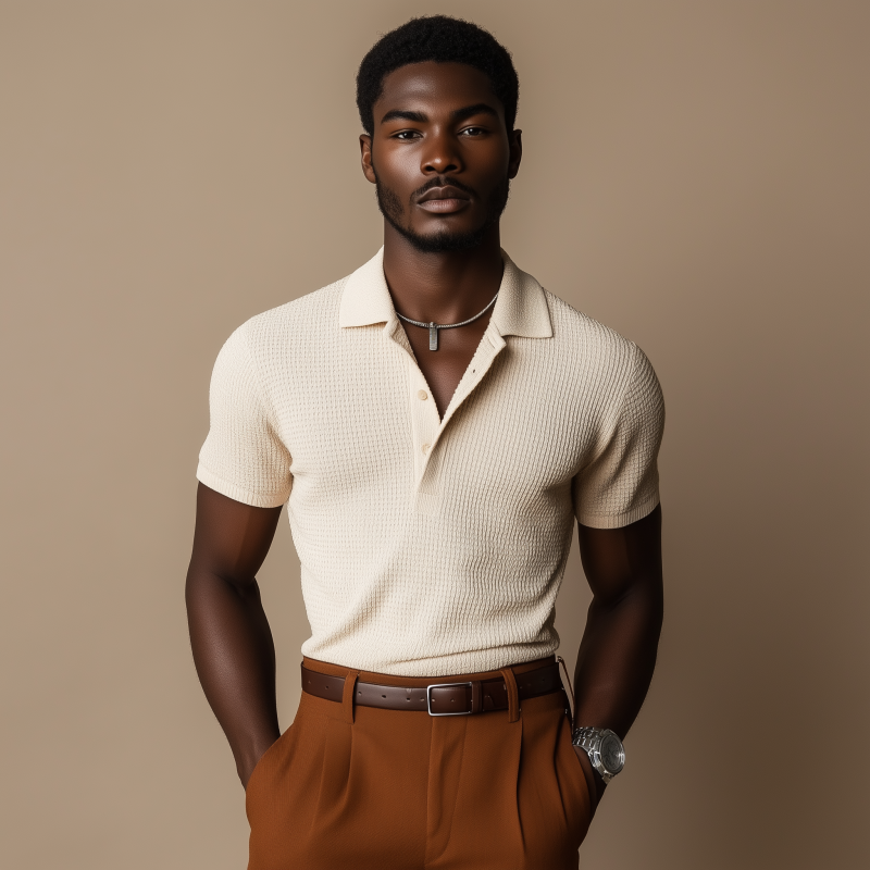 Men's Casual Breathable Cotton Blended Waffle Lapel Slim Fit Short Sleeve Polo Shirt MTA0494F2M