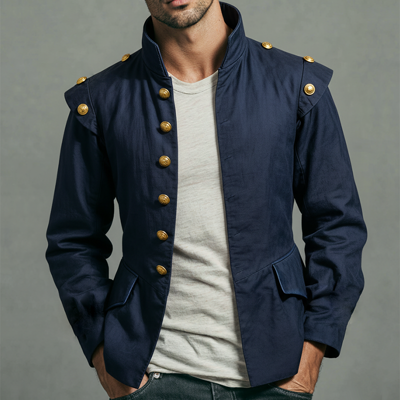 Men's Retro Casual Musketeer Stand Collar Button Jacket MTA3002K9TO